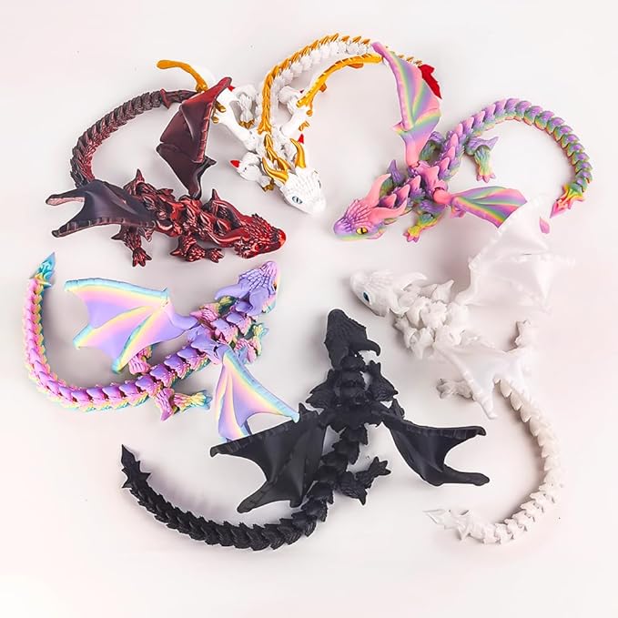 3D Printed Dragon with Wings,3D Printed Animals Toys, Fidget Dragon Toys, Flexible Articulated Winged Crystal Dragon Model,Desktop Pet Deco (Black-Red)