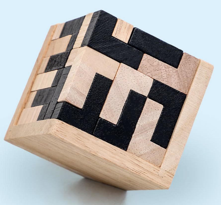 Wooden Brain Teaser Puzzle Cube Wooden Puzzles T-shaped Jigsaw Logic Puzzle Educational Toy for Kids and Adults by AHYUAN (L Shape Black and Natural) - Image 7