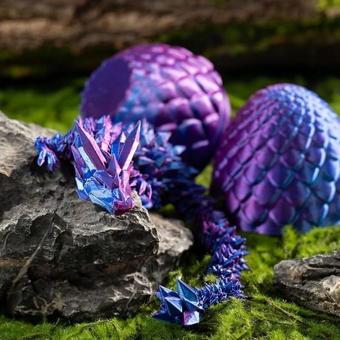 3D Printed Dragon Fidget Toys Dragon Egg 12inch Flexible Dragon Toy 3D Printed Dragon Egg with Articulated Dragon Inside Fidget Toys for Autism/ADHD Easter Toys Gifts (BlackPurple)
