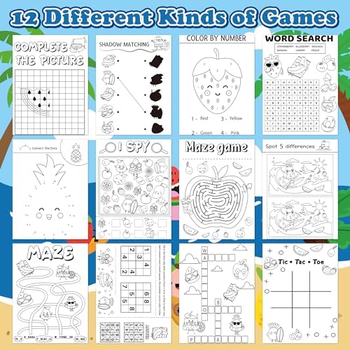 Bulk Summer Activity Books, Fruit Mini Games Coloring Book Set for Kids - Image 3