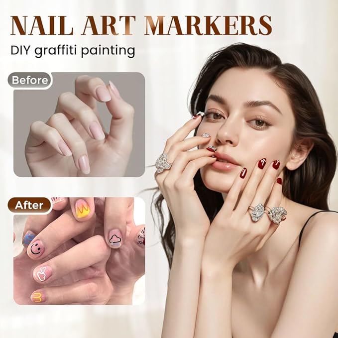 12 Colors Nail Art Pens Set, 2025 New Nail Art Markers Polish Pen for 3D Nail Art, Nail Art Tools for Dotting Drawing Painting Point Liner DIY (3 sets)