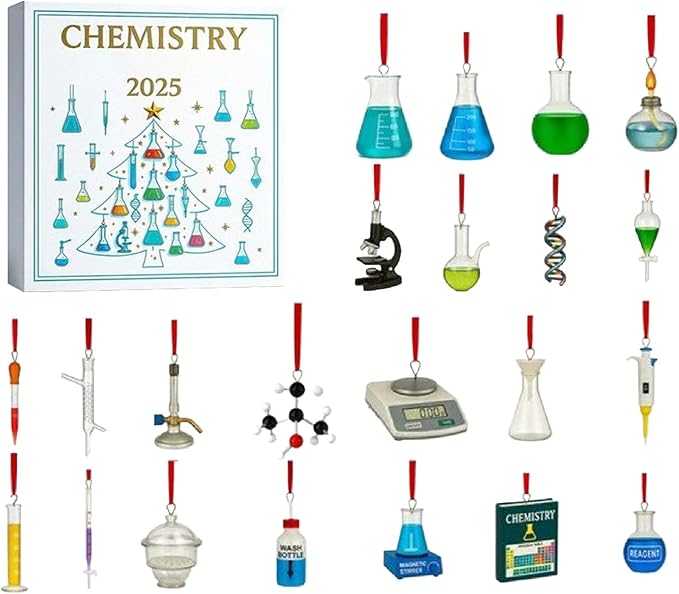 24 Day Chemistry Holiday Science Kit 2D Acrylic Ornaments Daily Science Activities Hands-on Learning Educational Entertainment For Home Decorators Front Door Room Bedroom Wall Mantel