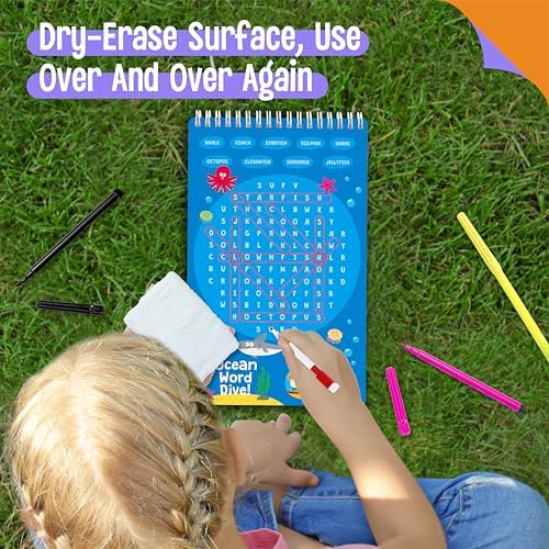 SpriteGru Dry Erase Word Search Game Pad, 30 Reusable & Erasable Word Games, Search & Find Puzzles Brain-Boosting Activity Book for Kids, Educational Toy for Road Trip Airplane Travel - Image 7