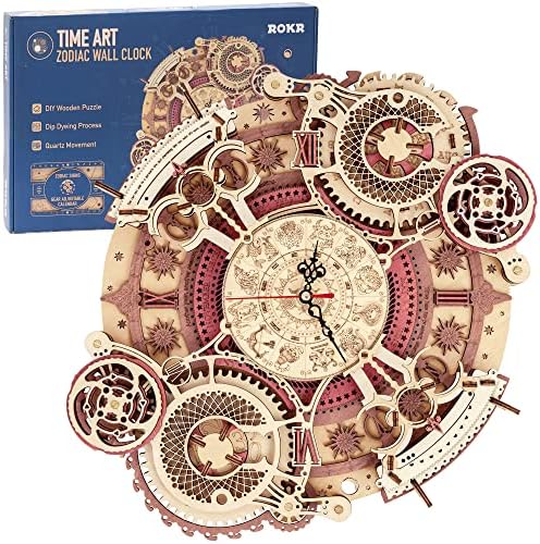 ROKR 3D Wooden Puzzles for Adults-Wooden Clock Puzzle Kit-Wood Model Kits to Build for Adults-Zodiac Wall Clock by ROKR-InterestingSmartPuzzleToys