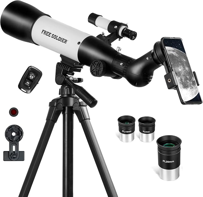 FREE SOLDIER Telescope 70mm Aperture 500mm Refractor Telescope for Adults High Powered - Professional Astronomical Refracting Telescope for Adults Beginners with Phone Adapter White