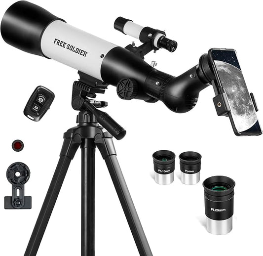 FREE SOLDIER Telescope 70mm Aperture 500mm Refractor Telescope for Adults High Powered - Professional Astronomical Refracting Telescope for Adults Beginners with Phone Adapter White