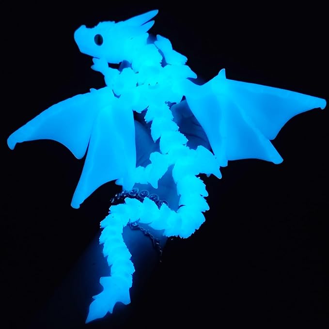 3D Printed Dragon with Wings,3D Printed Animals Toys, Fidget Dragon Toys, Flexible Articulated Winged Crystal Dragon Model,Desktop Pet Deco, Stocking Stuffers (Luminous-Blue)