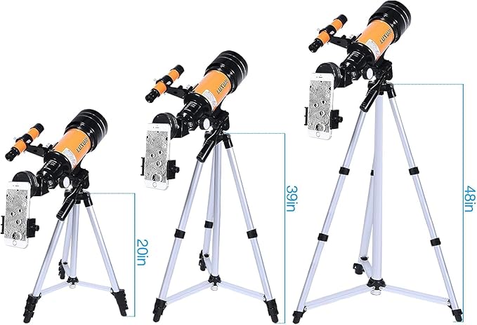 Telescope,70mm Astronomical Refracting Telescope with Phone Adapter for Astronomy Beginners,with Multilayer Broadband Coating,Adjustable Tripod and Finderscope