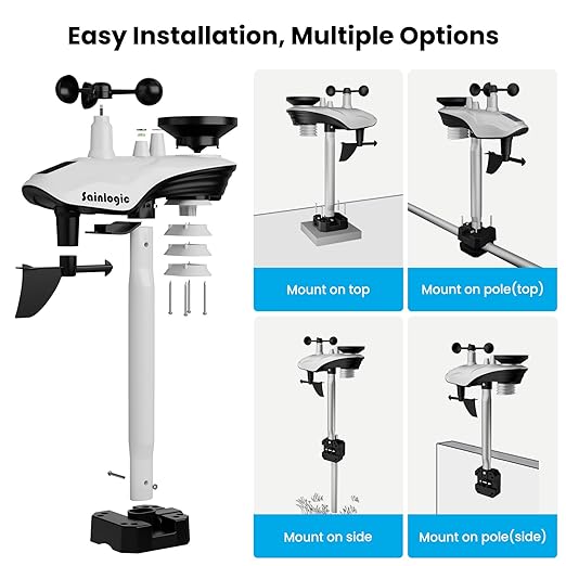 Sainlogic Smart WiFi Weather Stations Wireless Indoor Outdoor SA8 Plus,24/7 AI Weather Forecast by Weatherseed®, Home Weather Station with APP/Email Alert, Rain Gauge, 2-Year Data Storage（Only 2.4G）