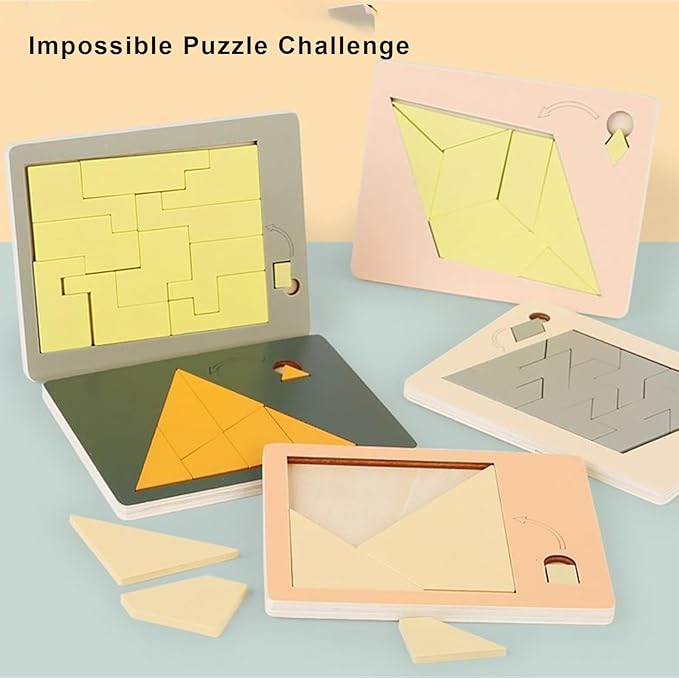 Wooden Triangle Puzzle Brain Teaser, Disappearing Square & Triangle Illusion Game, Irregular Shape Wooden Block Jigsaw for Adults & Kids, Mind Challenge Logic Puzzle Toy (Triangle)