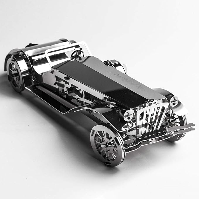 Model Car Kit 3D Model kit Glorious Cabrio2 - Moving Wind-Up Retro Car Collectible | 3D Puzzle for Adults - Metal DIY Kit | DIY Construction Set of a Vintage Car