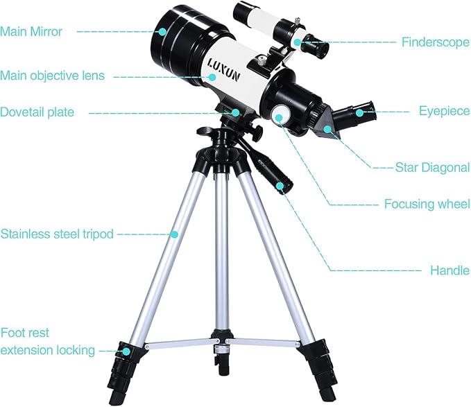 70mm Telescope Refracting,with Multilayer Broadband Coating(15X-150X),Adjustable Tripod and Finderscope,Telescope for Adults,Kids and Beginner