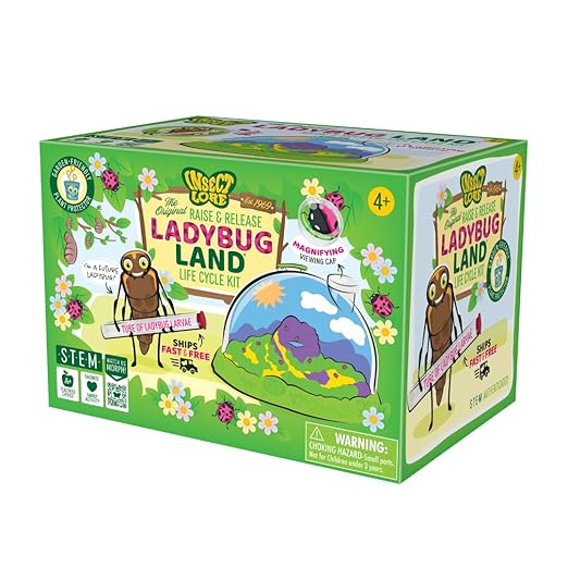 Insect Lore Ladybug Land – Live Ladybug Growing Kit with Pre-Paid Voucher for 10-15 USA Grown Larvae | STEM Educational Insect Habitat for Kids | Observe, Raise & Release Ladybugs