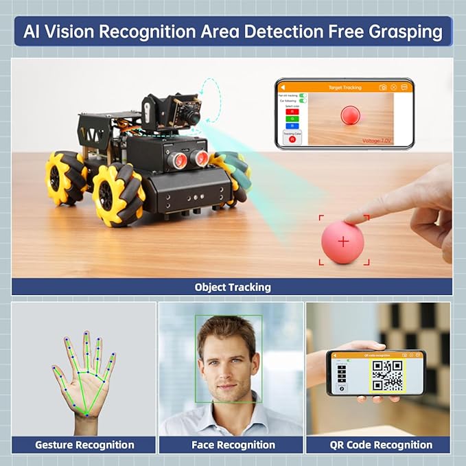 TurboPi Robot Car for RaspberryPi AI Vision Camera Programmable Smart Robot Car Kit, Color Sorting Line Tracking Target Recognition Obstacle Avoidance, Support Python Linux, Standard Kit Without RPi