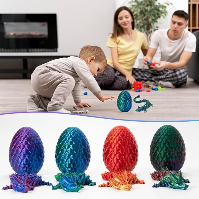 3D Printed Dragon Egg Toy, Fidget Toys for Children, Xmas Gift for Adults with Stress, Autism, ADHD, Perfect Christmas Stocking Stuffer (4 Pack)
