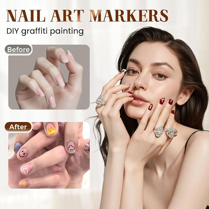 12 Colors Nail Art Pens Set, 2026 New 3D Nail Art Markers for Gel Nails, Polish Pen Nail Art Tools for Drawing Painting Dotting Point Liner DIY (1 Set)