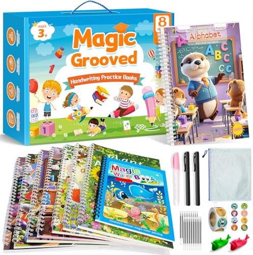 Magic Grooved Writing Practice Books for Kid, 8-in-1 Handwriting Kit by EFCRBS