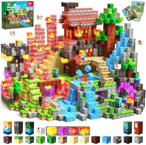 400PCS Magnetic Blocks with Light-Up Blocks - Magnetic Building Blocks Playset, Magnetic Stacking Cube Toys, STEM Sensory Montessori Learning Toys, Birthday Gifts for Kids Boys and Girls Age 3+ by BuildCreateExplore