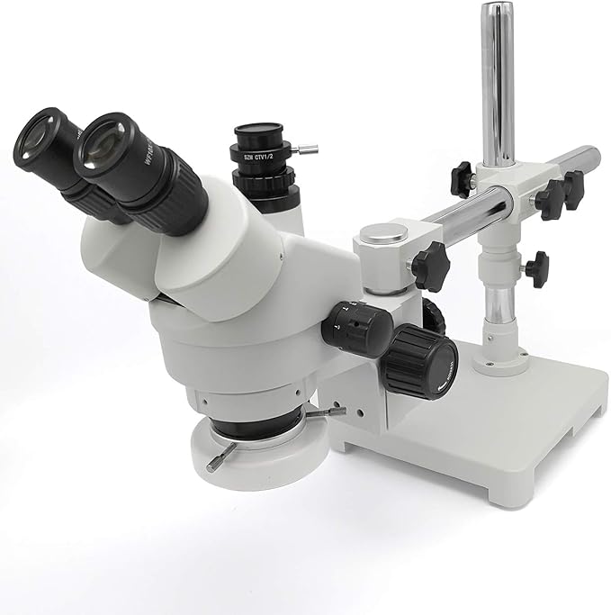 SWIFT S7 7X-45X Trinocular Stereo Microscope with Wide-Field 10X Eyepieces,0.7X-4.5X Zoom Objective Lens, Single-Arm Boom Stand, and 56-Bulb LED Ring Light