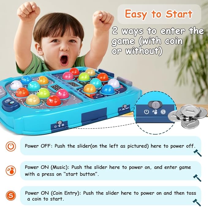 Whack Game Mole for Toddlers, Toys for 3-12 Year Old Boys and Girls, Pounding Game for Kids,Gifts for 3 4 5 6+ Year Old Boys, Interactive Educational Toy with Sound and Light,PK Mode with 2 Hammers