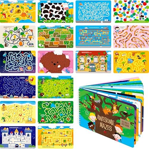SpriteGru Dry Erase Mazes Game Pad, 30 Mazes Reusable & Erasable Book, Fun Brain Challenge Games Interesting Educational Toy and Learning Tool for Road Trip Airplane Travel by SpriteGru
