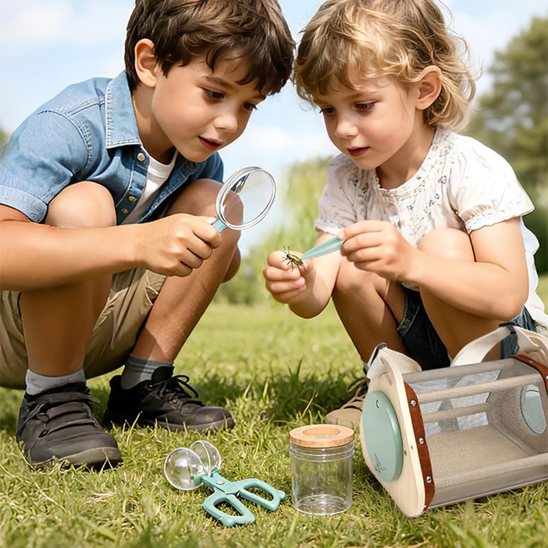 Kids Nature Explorer Kit, Bug Catcher Set with Insect Habitat, Butterfly Net, Magnifier, Tweezers, Compass and Insect Cards,Wooden Bug Catcher Kit for Ages 3-12, Science STEM Learning Gift - Image 3