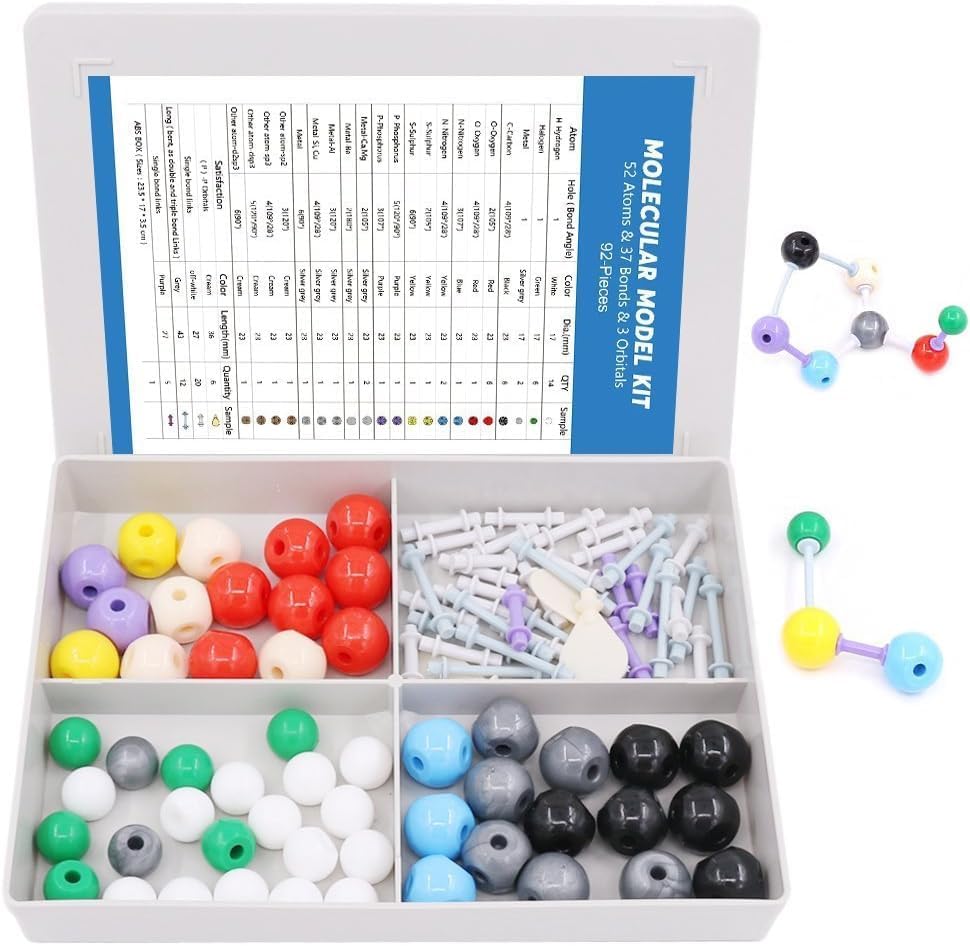 Swpeet 92 Pcs Chemistry Molecular Model Student and Teacher Set, Molecular Model Set for Inorganic & Organic Chemistry - 52 Atoms & 37 Bonds & 3 Orbitals by Swpeet