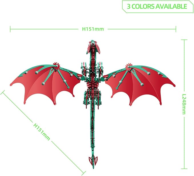 OreilleStar 3D Metal Dragon Puzzle, Mechanical Model Building Kit, Green and Red Assembly Puzzle for Adults Gift (Green Red Dragon)