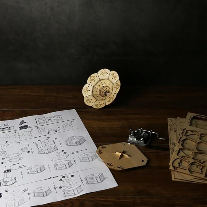 3D Wooden Puzzle Phonograph Music Box You are My Sunshine Handmade Assembly Model kit DIY Crafts Holidays Birthdays