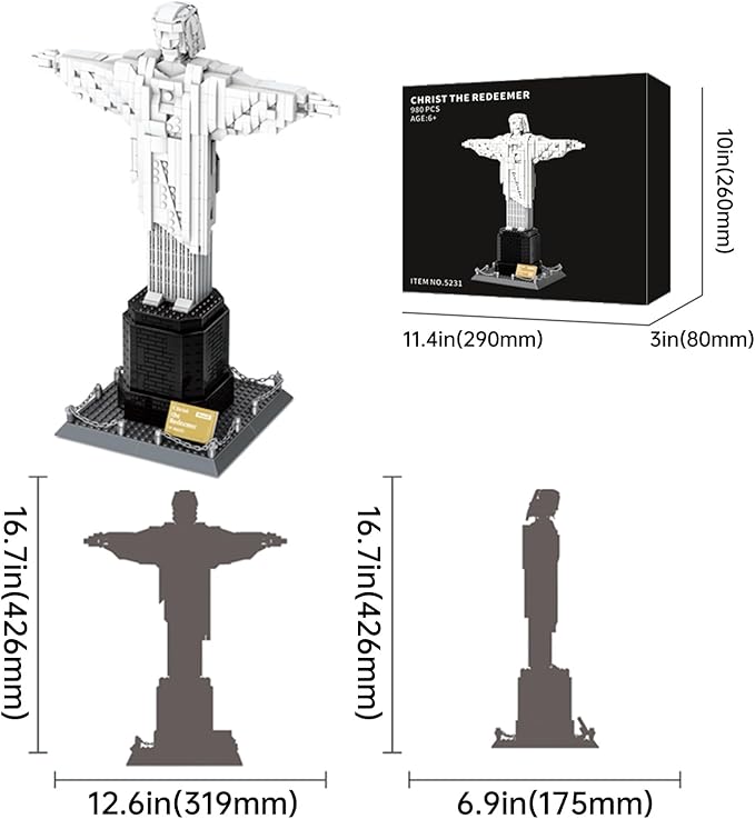Architecture Christ The Redeemer Statue Building Blocks Sets Brazil Jesus Building Kits Model Toys Gift for Adults Kids Teens 973 PCS