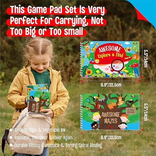 SpriteGru 2 Travel Game Pads, 60 Dry Erase Activities Games Reusable & Erasable Book, Fun Brain Challenge Games Interesting Educational Toy and Learning Tool for Road Trip Airplane Travel - Image 5