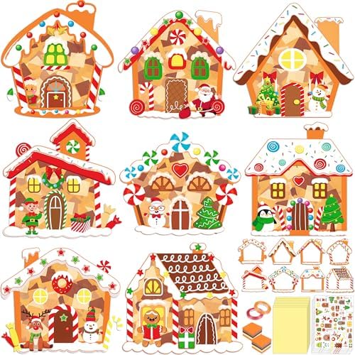 Renbuzhu 40PCS Christmas Crafts Bulk: Gingerbread House Paper Suncatchers DIY Kit for Winter Xmas Holiday Activities Decorations, Window Stained Glass Effect Art Ornaments by Renbuzhu