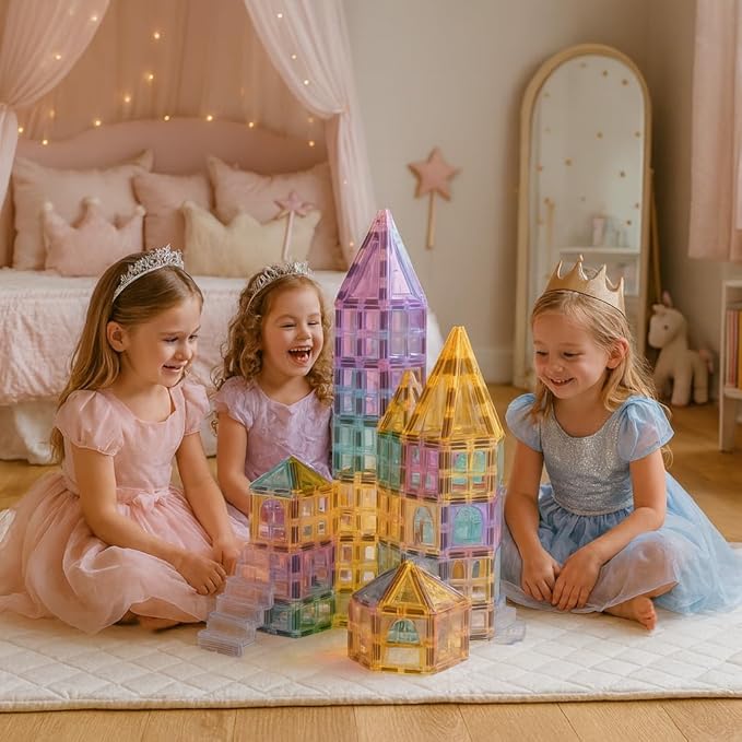 Magnetic Building Tiles; 108 Piece Palatial Set for Boys, Girls and Kids; Pastel Magnetic Building Tiles; Activity; Building Blocks; Toddler Toys; STEM; Children Ages 3 Years +