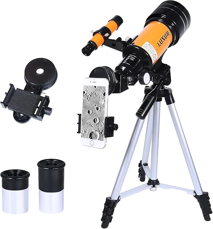 Telescope,70mm Astronomical Refracting Telescope with Phone Adapter for Astronomy Beginners,with Multilayer Broadband Coating,Adjustable Tripod and Finderscope