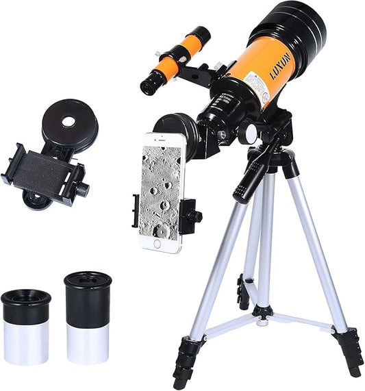 Telescope,70mm Astronomical Refracting Telescope with Phone Adapter for Astronomy Beginners,with Multilayer Broadband Coating,Adjustable Tripod and Finderscope