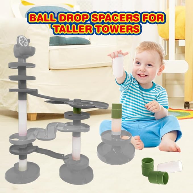 WEofferwhatYOUwant Ball Drop Spacers – 9-Piece Expansion Set for Marble Run Towers, Ramps & Tracks – STEM Building Toy Accessories for Toddlers, Kids, Preschool Learning & Montessori Play
