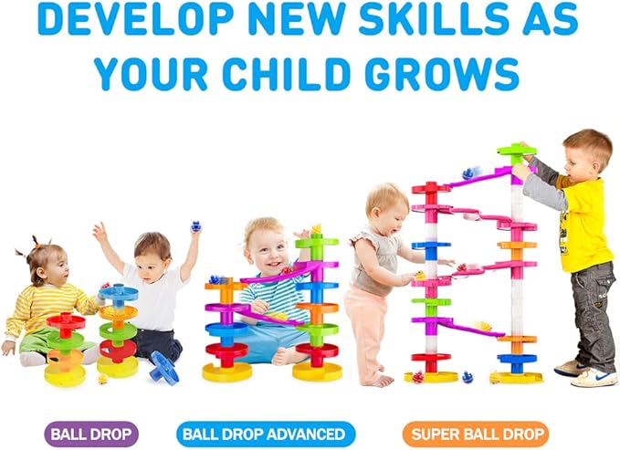 WEofferwhatYOUwant Super Ball Drop – 26-Piece Giant Marble Run for Toddlers 10M+ | Extra Tall STEM Tower Toy with Large Balls, Windy Ramps & Double Bridges | Expandable, Durable & Educational Toy Set