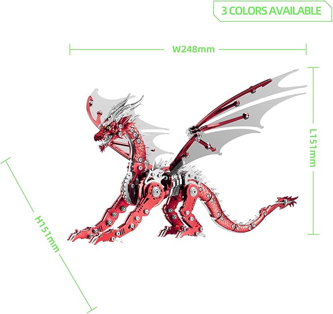 OreilleStar 3D Metal Dragon Puzzle, Mechanical Model Building Kit, Green and Red Assembly Puzzle for Adults Gift (Red Dragon)