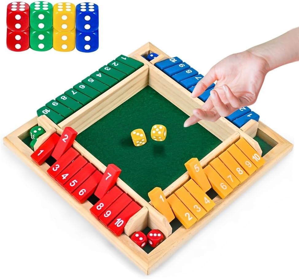 Shut The Box Game 2-4 Players Classic Dice Board Game 10 Numbers Table Math Games Traditional Wooden Family Game for Night Pub Bar Classroom Travel Improves Mathematical Skills by CRETVIS