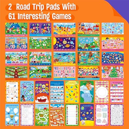 2 Travel Game Pads, 61 Dry Erase Activities Games Reusable & Erasable Book, Fun Explore & Find Brain Challenge Games Interesting Educational Toy and Learning Tool for Road Trip Airplane Travel - Image 2