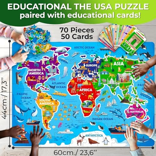 World Map Puzzles for Kids Ages 8-10 - 70 Pcs Jigsaw Kids Puzzles Ages 6-8 - Image 2