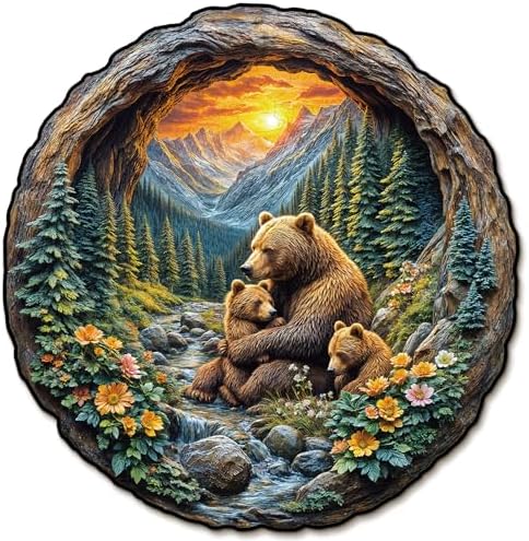 Wooden Puzzles Adults, Brown Bear Embrace Jigsaw Puzzle 8.5 * 8.5in 137pcs by KAAYEEDirect