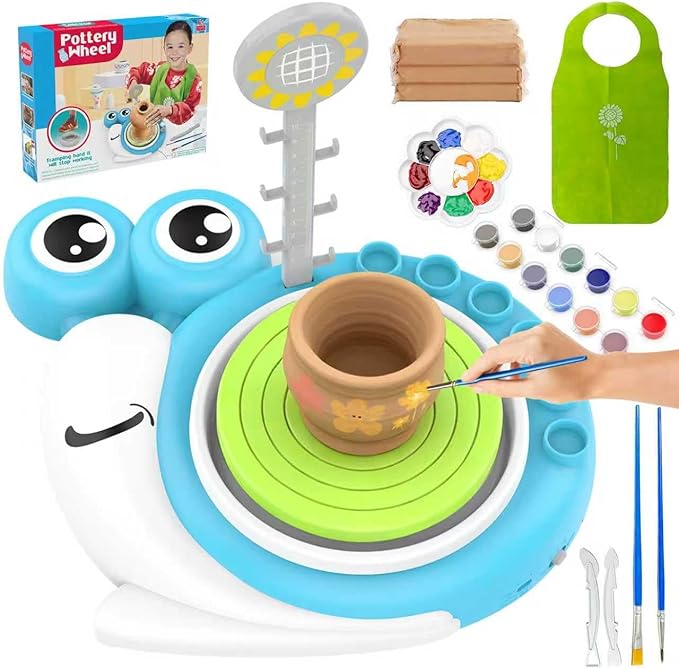 Pottery Wheel for Kids with 3 Clay Kits & Painting Supplies, Complete Arts and Crafts for Kids Ages 8-12, Mini Pottery Studio Toys for Ages 8-13, Ideal Christmas Birthday Gift for Grandkids Boys Girls