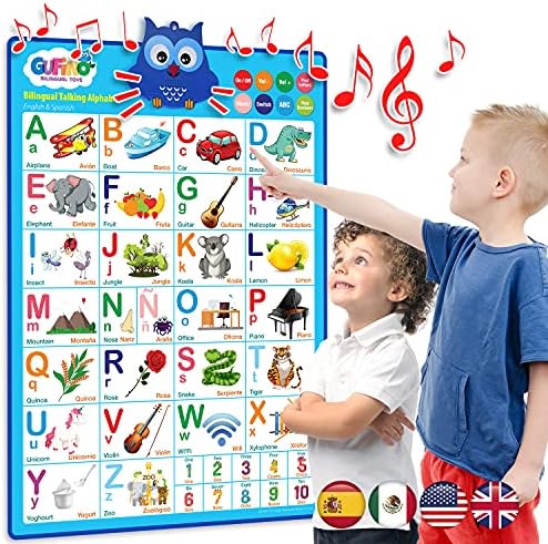 English & Spanish Alphabet Poster - Interactive Bilingual Toys for Toddlers by GUFINO