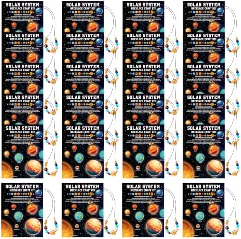 Tondiamo 24 Sets Solar System Bead Necklace DIY Craft Kit, Space Planet Beads Jewelry Making Kit with Cards and Cords for Educational Activities Art Projects DIY Craft Set Party Favor Supplies by Tondiamo