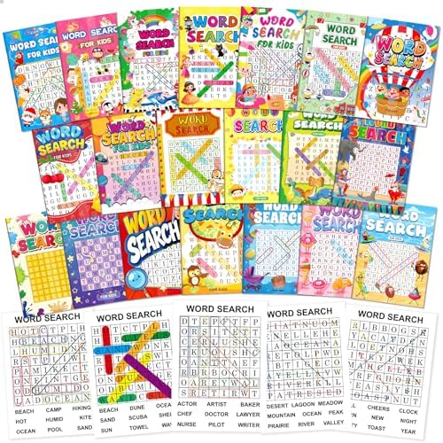 Elfew 20 Pack Bulk Small Word Search Puzzle Books for Kids Ages 4-8 8-10 by Elfew