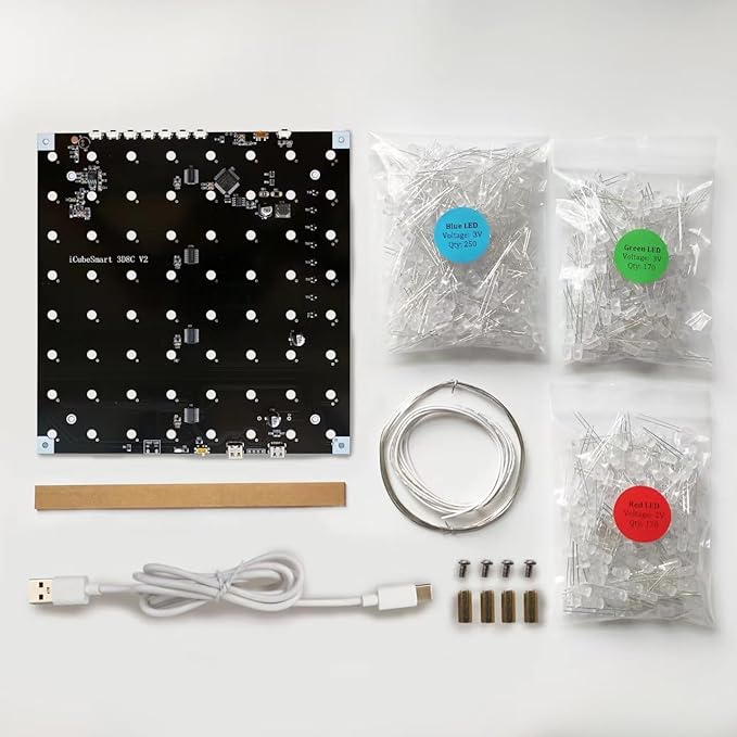 8x8x8 LED Cube Kit DIY Electronic Kit Soldering Project Kit, User Needs to Solder The LED, and The Displayed Content Can Be Modified [3D8C-MULTI]