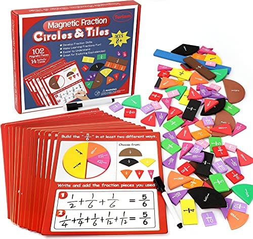 Torlam Magnetic Fraction Tiles & Fraction Circles Activity Set - Math Manipulatives for Elementary School - Fraction Magnets & Resources - Fraction Strips & Bars by Torlam