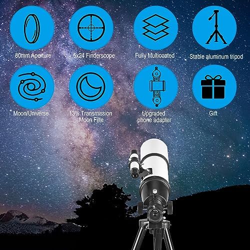 Celticbird Telescope for Adults High Powered, 80mm Aperture 600mm AZ Mount Refractor Telescope for Kids Beginners - Portable Telescopes for Adults Astronomy with Backpack, Phone Adapter, Moon Filter - Image 6