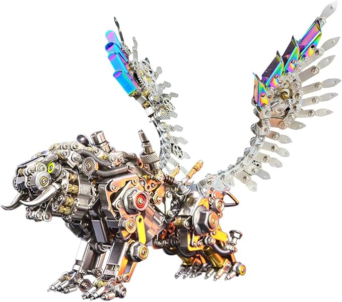 Metalkitor Bengal Tiger 3D Metal Puzzle for Adults, 700PCS, Mechanical Model Assembly Kits - DIY Desk Ornament Steampunk Brain Teaser(Original Body + Colorful Wings)